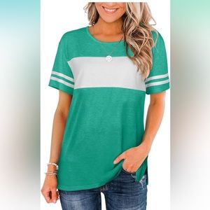 Green JomeDesign Womens Short Sleeve Tshirts Color Block Tees, Size XL